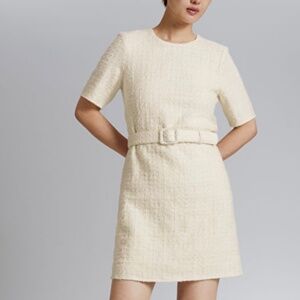 Tweed Belted Mini Dress (white)